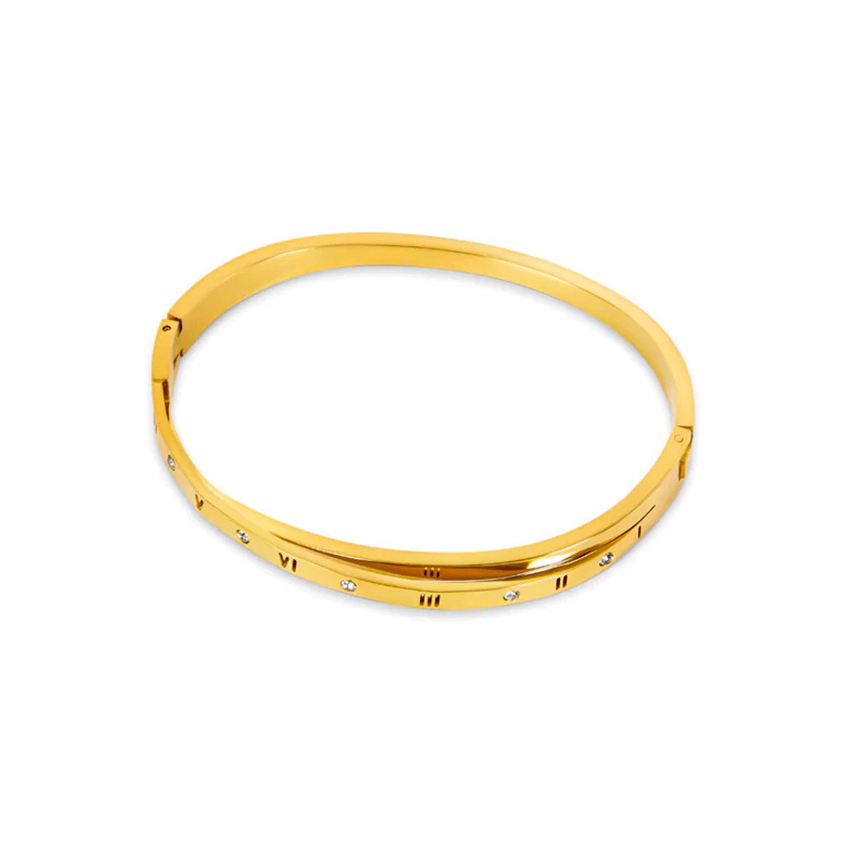 Intertwined Roman Numeral Cuff Bracelet 18k Gold Plated