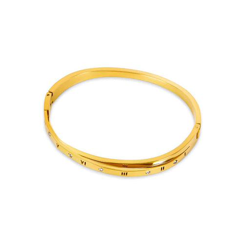 Intertwined Roman Numeral Cuff Bracelet 18k Gold Plated