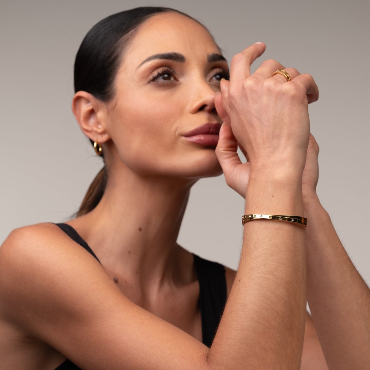 Intertwined Roman Numeral Cuff Bracelet 18k Gold Plated