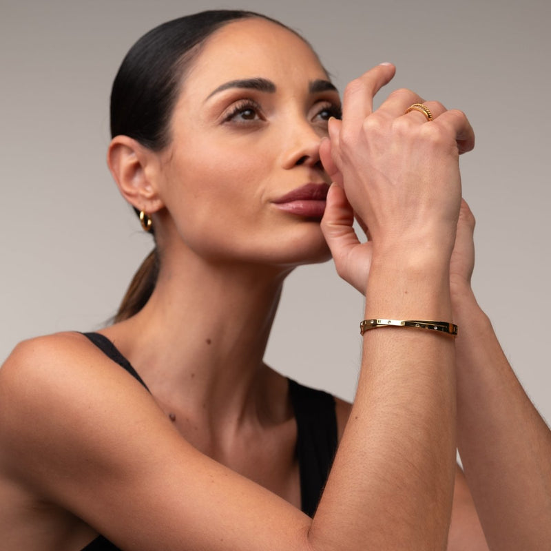 Intertwined Roman Numeral Cuff Bracelet 18k Gold Plated