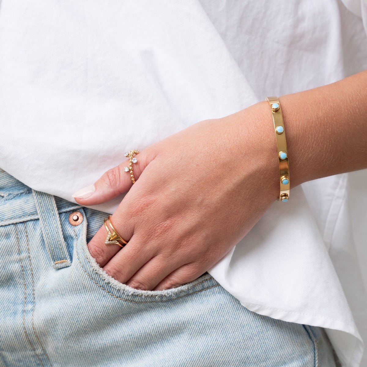 Aqua Stone Bracelet 18k Gold Plated