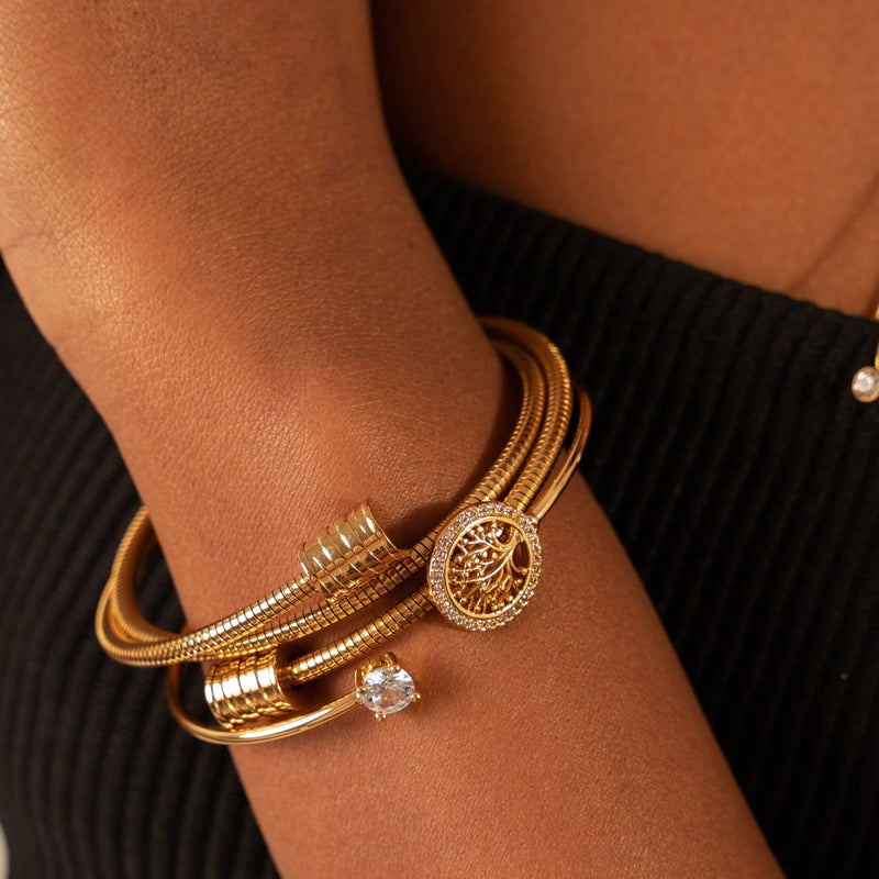 Tree of Life Cuff Bracelet 18k Gold Plated