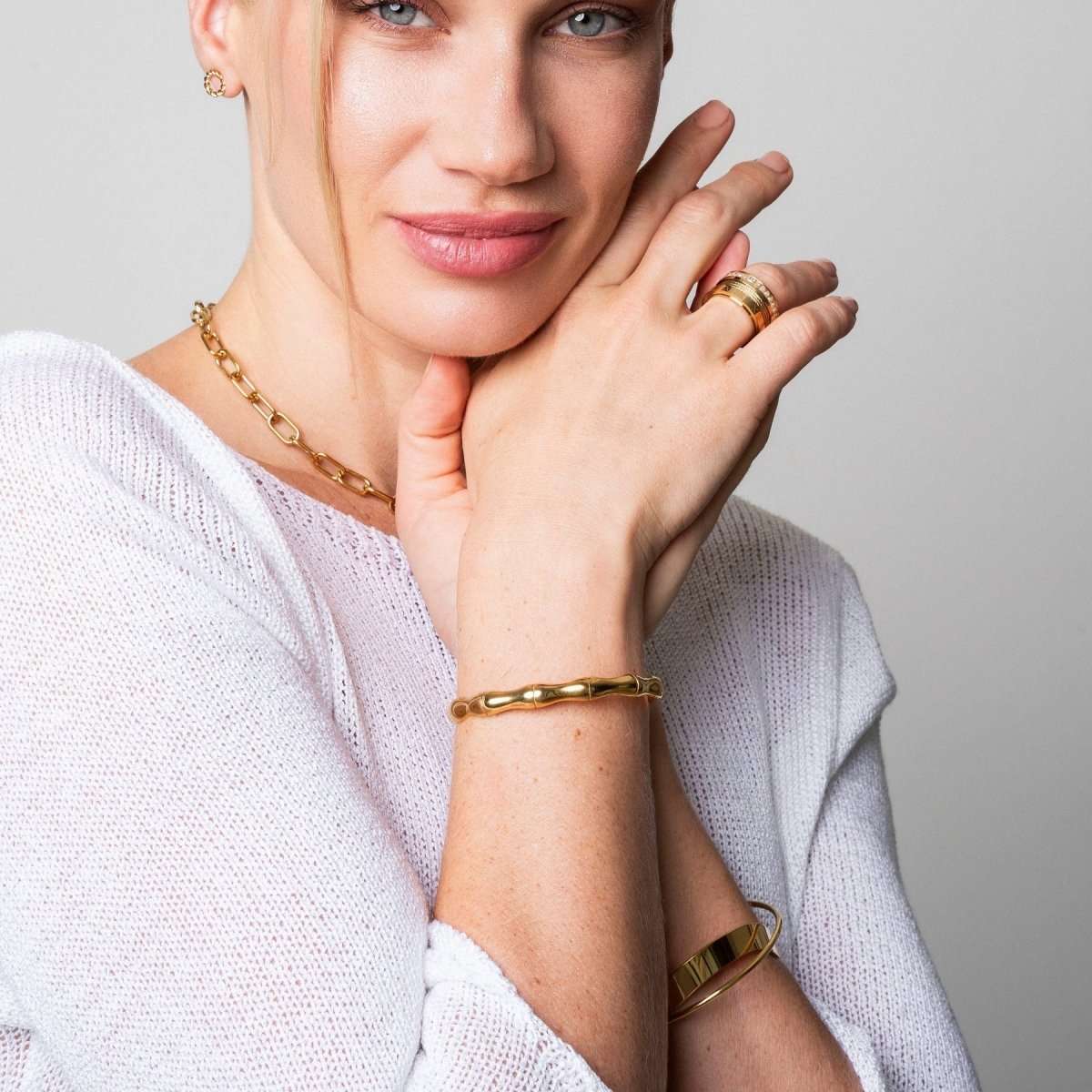 Bamboo Bangle Bracelet 18k Gold Plated