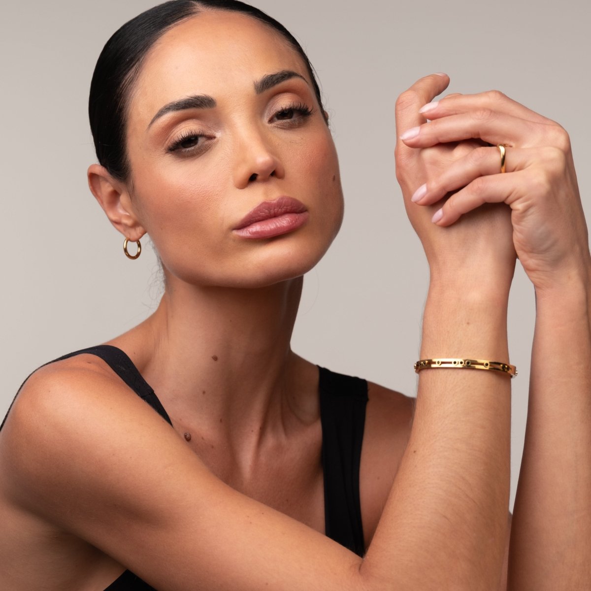 Black Studs Bangle - 18k Gold Plated