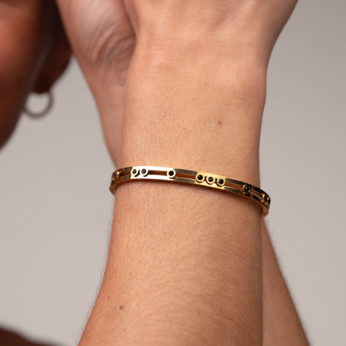Black Studs Bangle - 18k Gold Plated