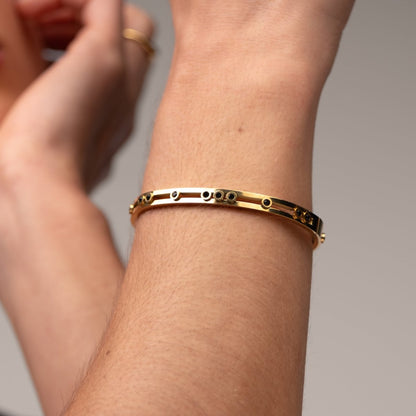Black Studs Bangle - 18k Gold Plated