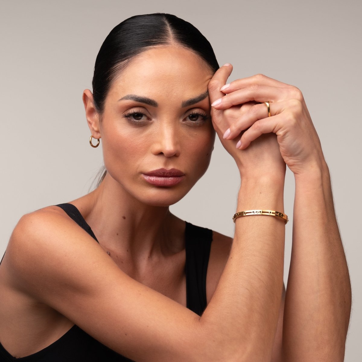 Black Studs Bangle - 18k Gold Plated