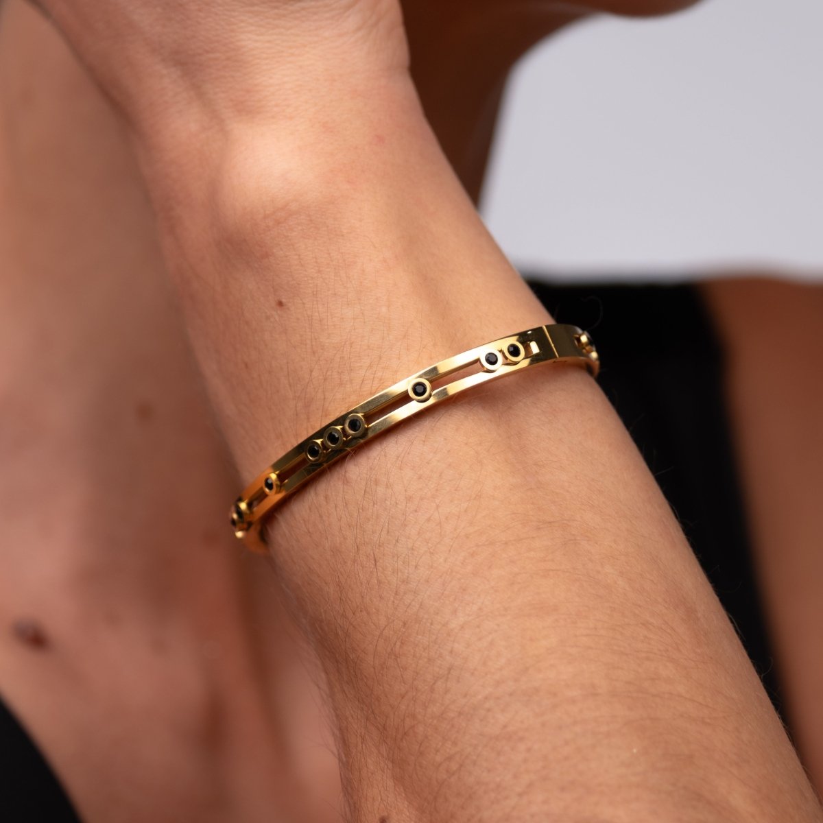Black Studs Bangle - 18k Gold Plated
