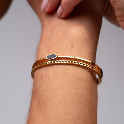 Layered Onyx Bangle Bracelet 18k Gold Plated