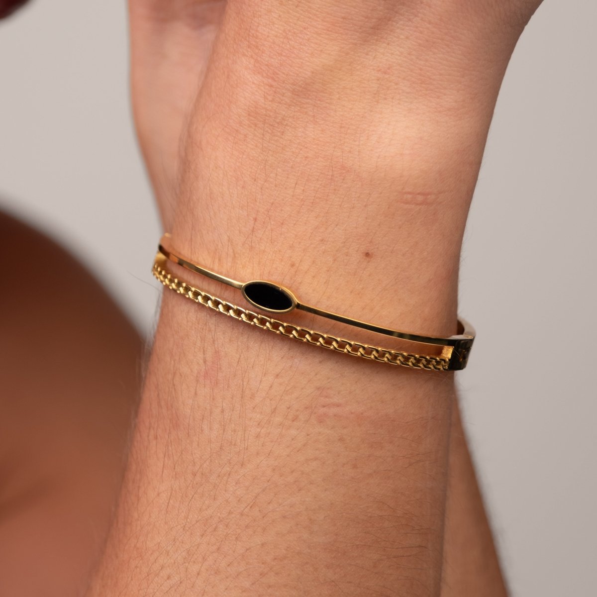 Layered Onyx Bangle Bracelet 18k Gold Plated