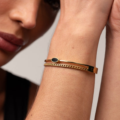 Layered Onyx Bangle Bracelet 18k Gold Plated