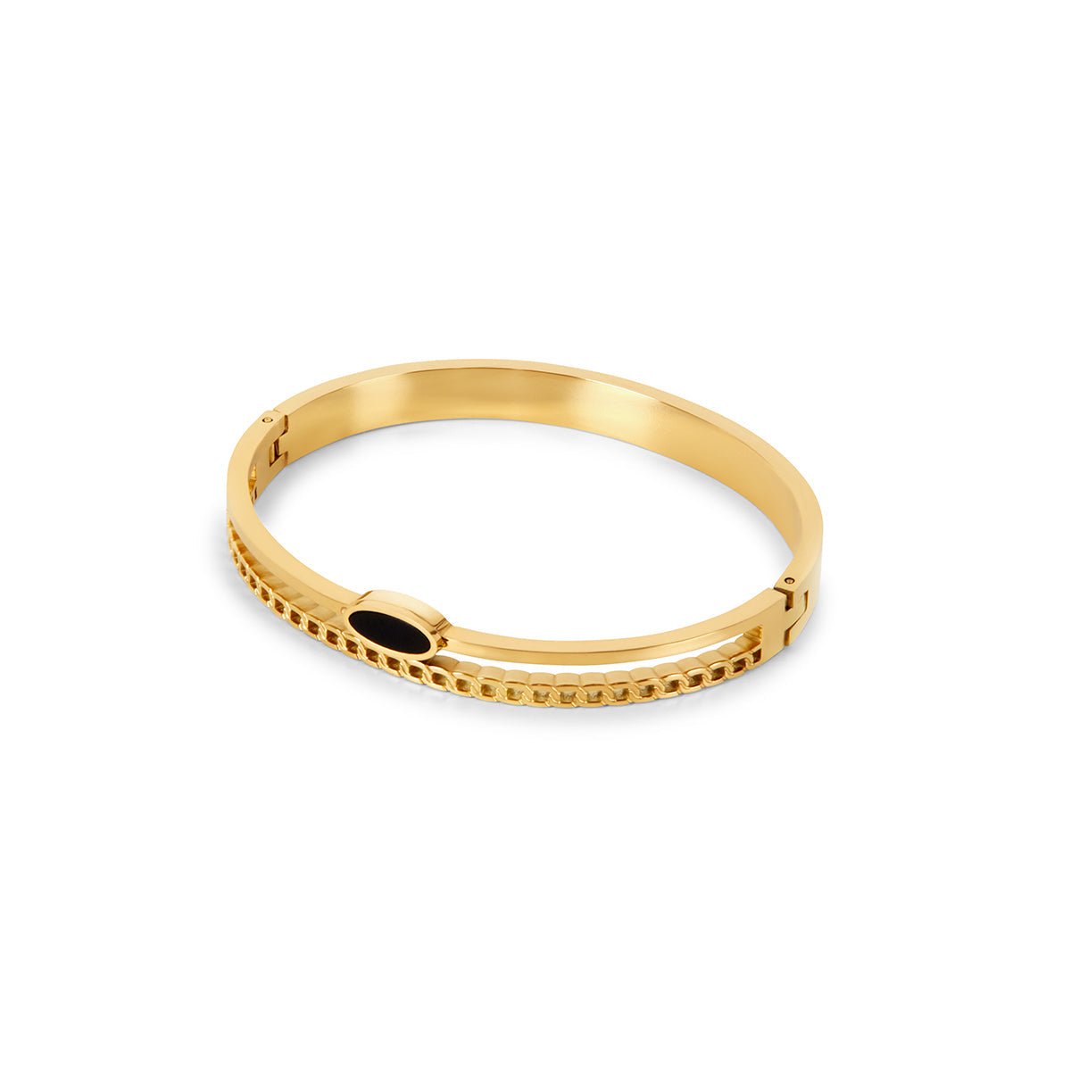Layered Onyx Bangle Bracelet 18k Gold Plated