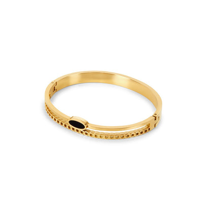 Layered Onyx Bangle Bracelet 18k Gold Plated