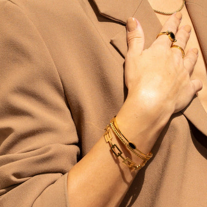 Layered Onyx Bangle Bracelet 18k Gold Plated