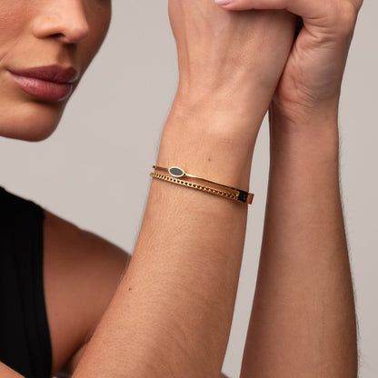 Layered Onyx Bangle Bracelet 18k Gold Plated