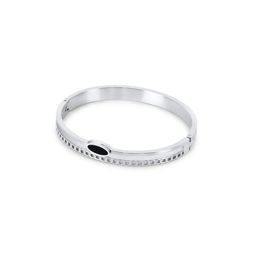 Onyx Layered Bangle - Silver