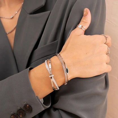 Onyx Layered Bangle - Silver