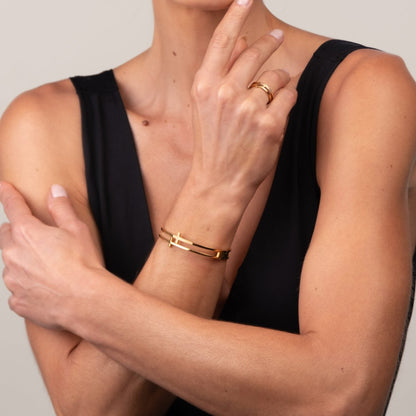 Cross Bangle Bracelet 18k Gold Plated