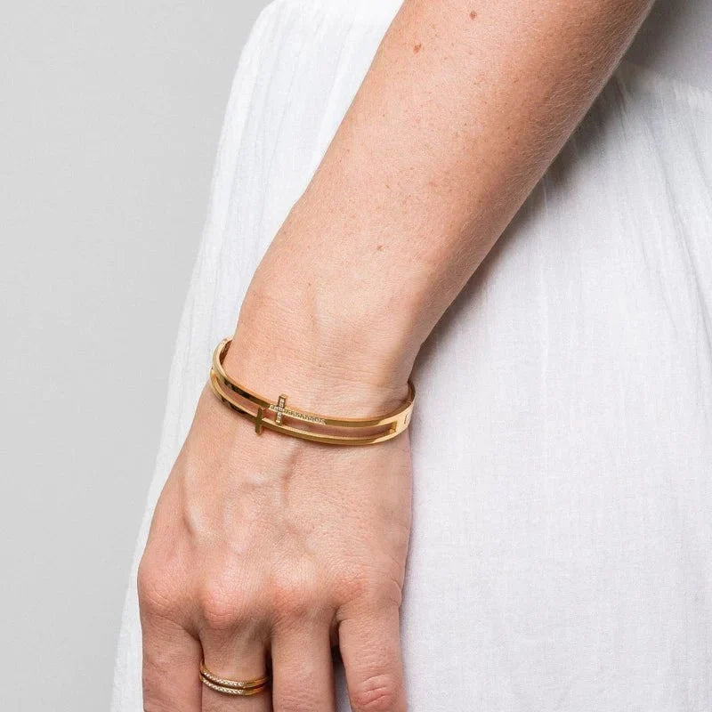 Cross Bangle Bracelet 18k Gold Plated