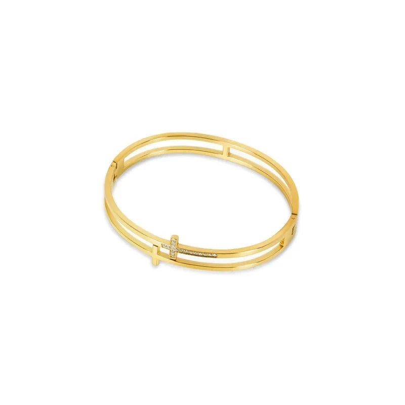 Cross Bangle Bracelet 18k Gold Plated