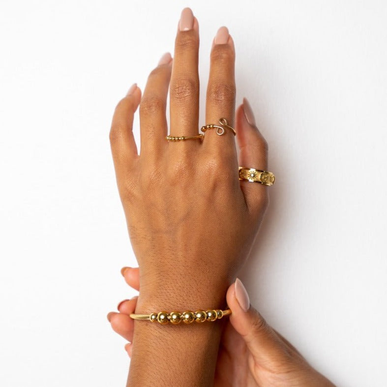 Adjustable Anti-Stress Beads Bracelet 18k Gold Plated
