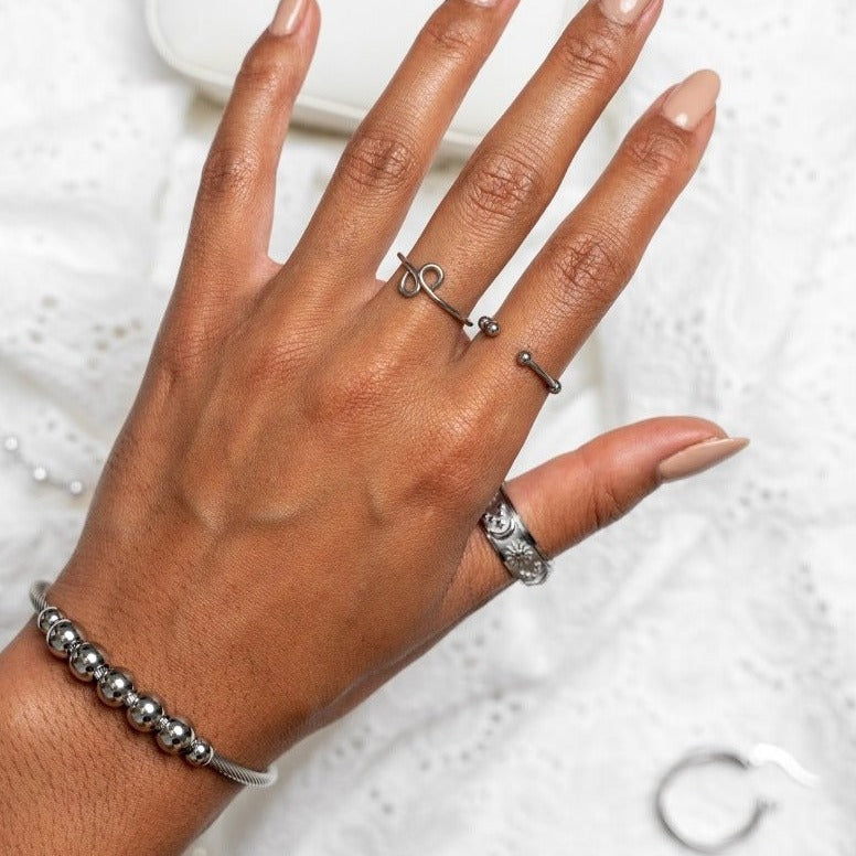 Adjustable Anti-Stress Beads Bracelet 18k Gold Plated - Silver
