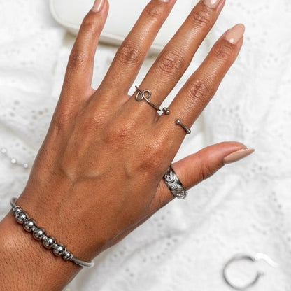 Adjustable Anti-Stress Beads Bracelet 18k Gold Plated - Silver
