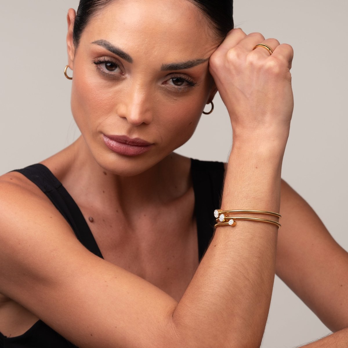 Spiral Crystal Bangle Bracelet 18k Gold Plated