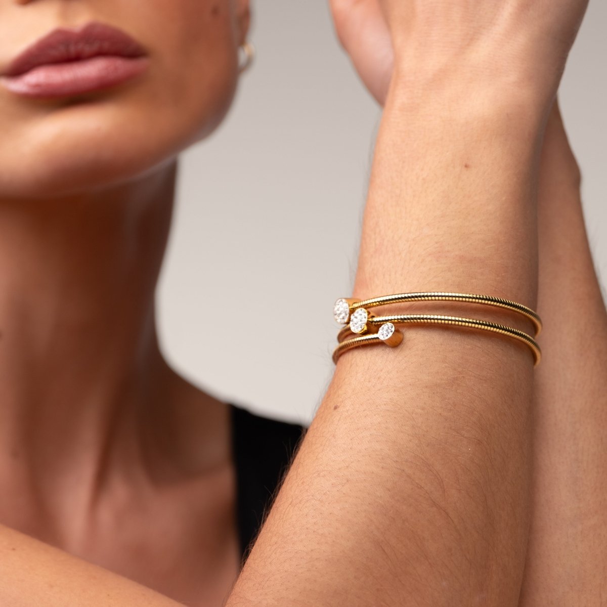 Spiral Crystal Bangle Bracelet 18k Gold Plated