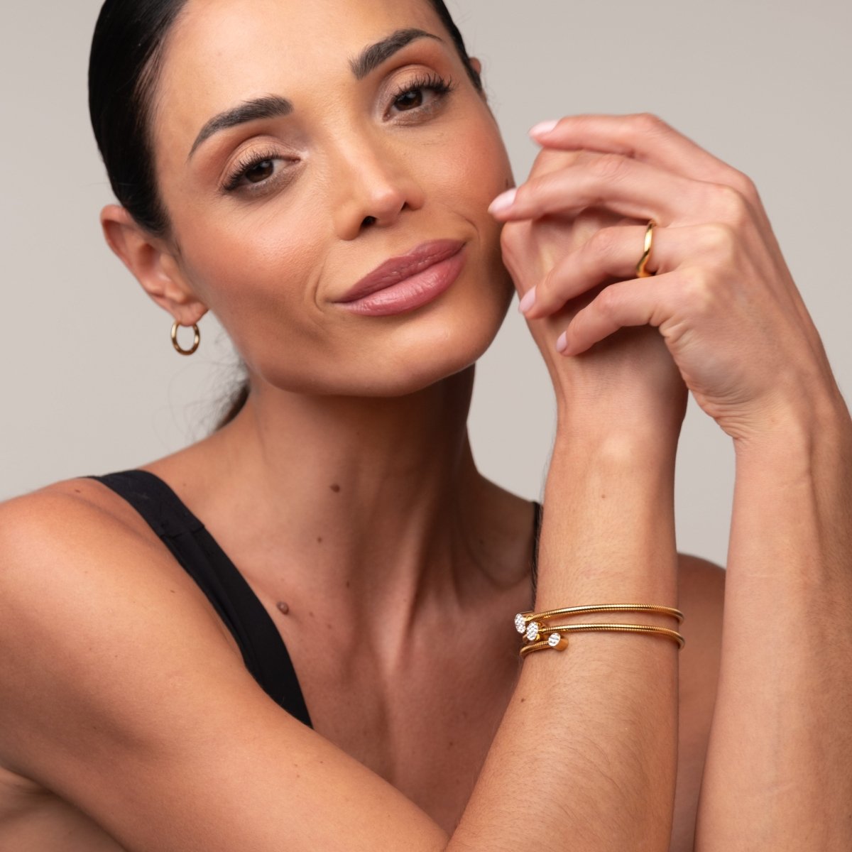 Spiral Crystal Bangle Bracelet 18k Gold Plated