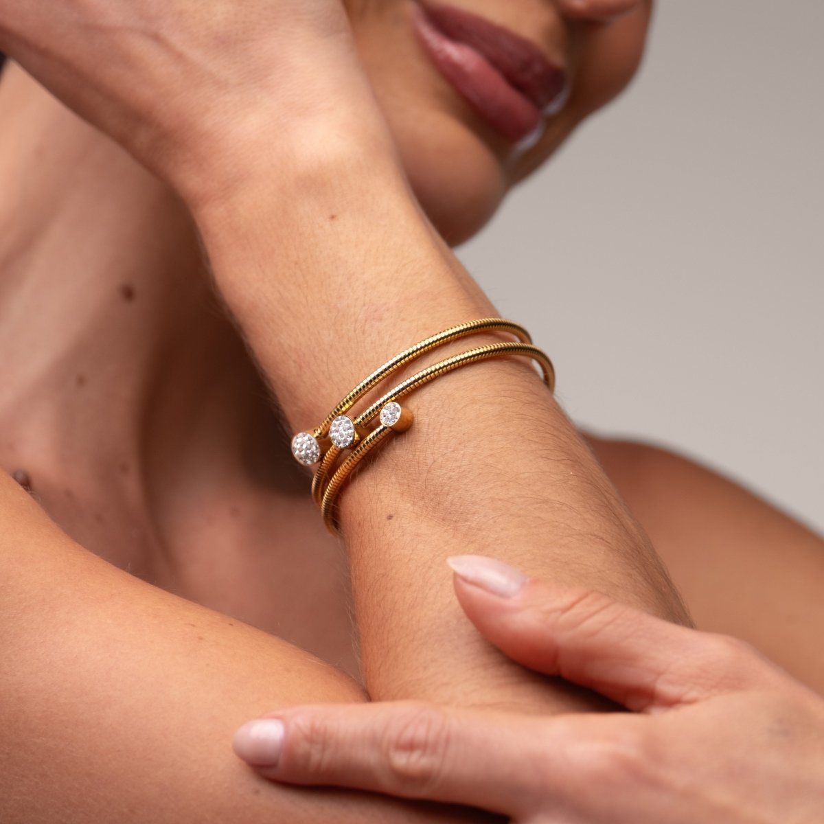 Spiral Crystal Bangle Bracelet 18k Gold Plated