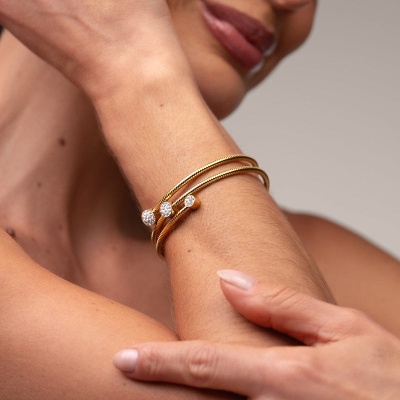 Spiral Crystal Bangle Bracelet 18k Gold Plated