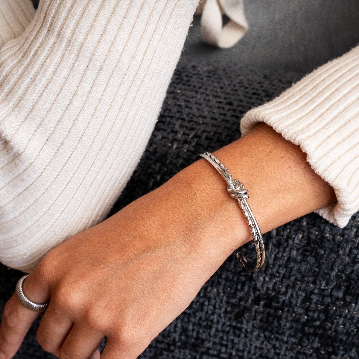 Twisted Knot Bangle - Silver