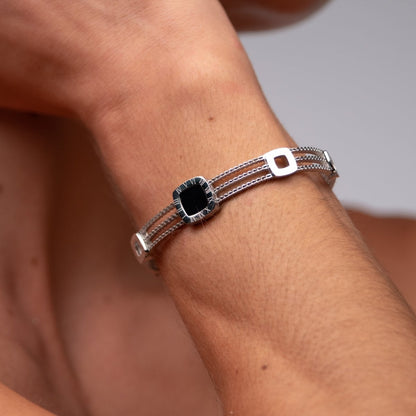 Onyx Cuff Bracelet - Silver