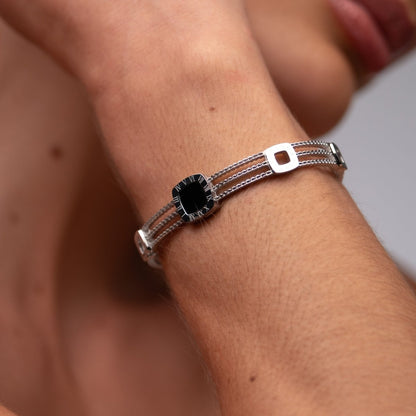Onyx Cuff Bracelet - Silver