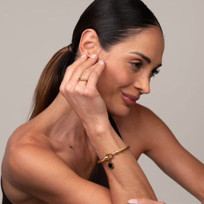 Square Onyx Pendant Cuff Bracelet – 18k Gold Plated