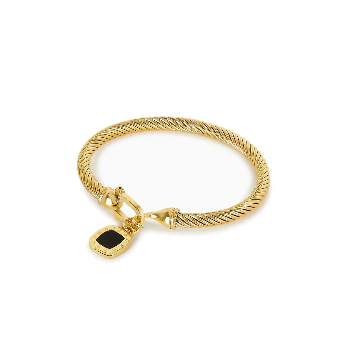 Square Onyx Pendant Cuff Bracelet – 18k Gold Plated