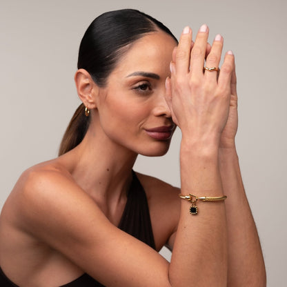 Square Onyx Pendant Cuff Bracelet – 18k Gold Plated