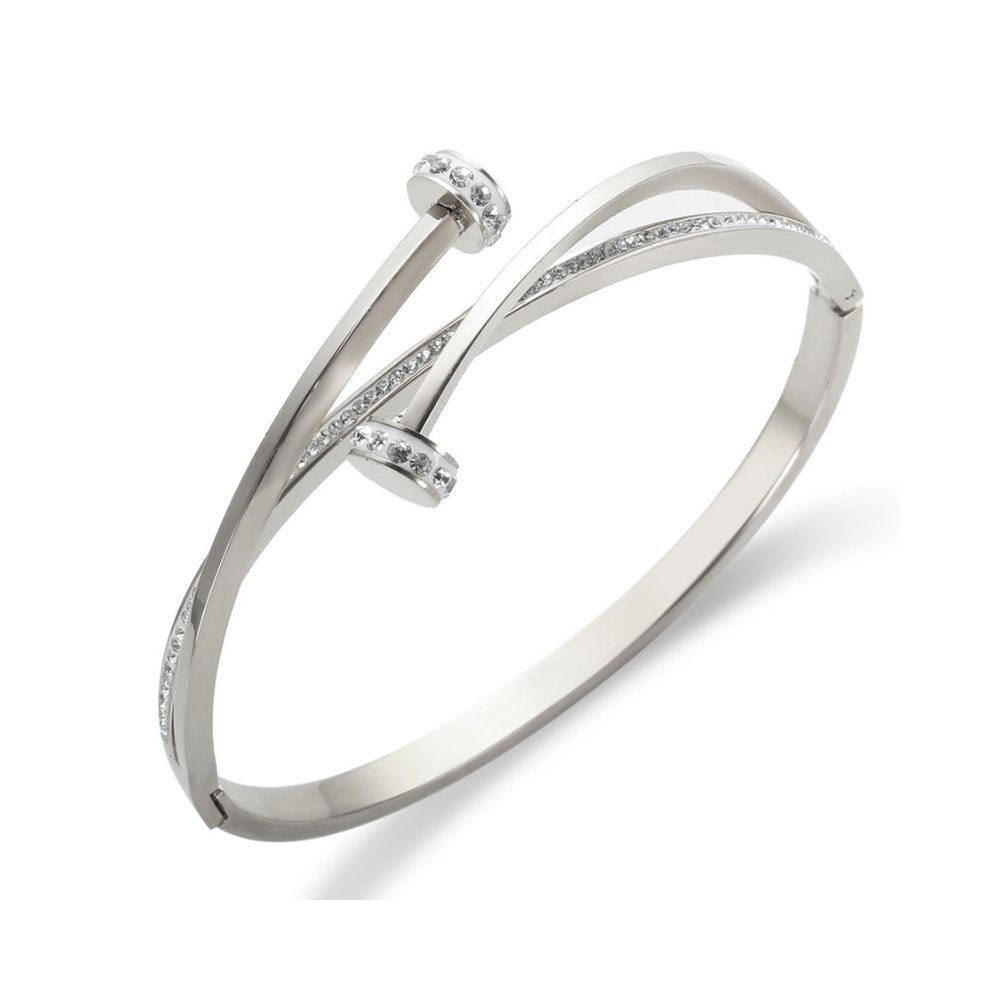 Nail Zirconia Cuff Bracelet 18k Gold Plated - Silver