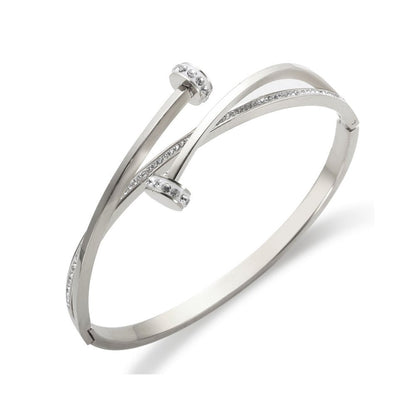 Nail Zirconia Cuff Bracelet 18k Gold Plated - Silver