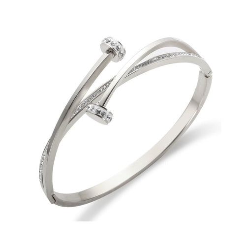 Nail Zirconia Cuff Bracelet 18k Gold Plated - Silver