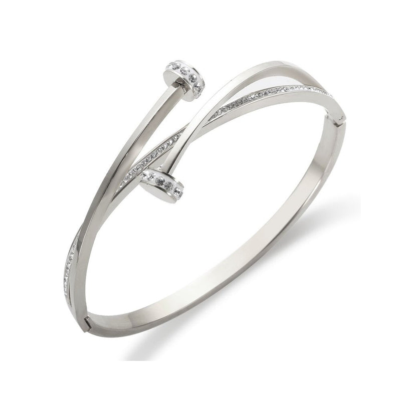Nail Zirconia Cuff Bracelet 18k Gold Plated - Silver