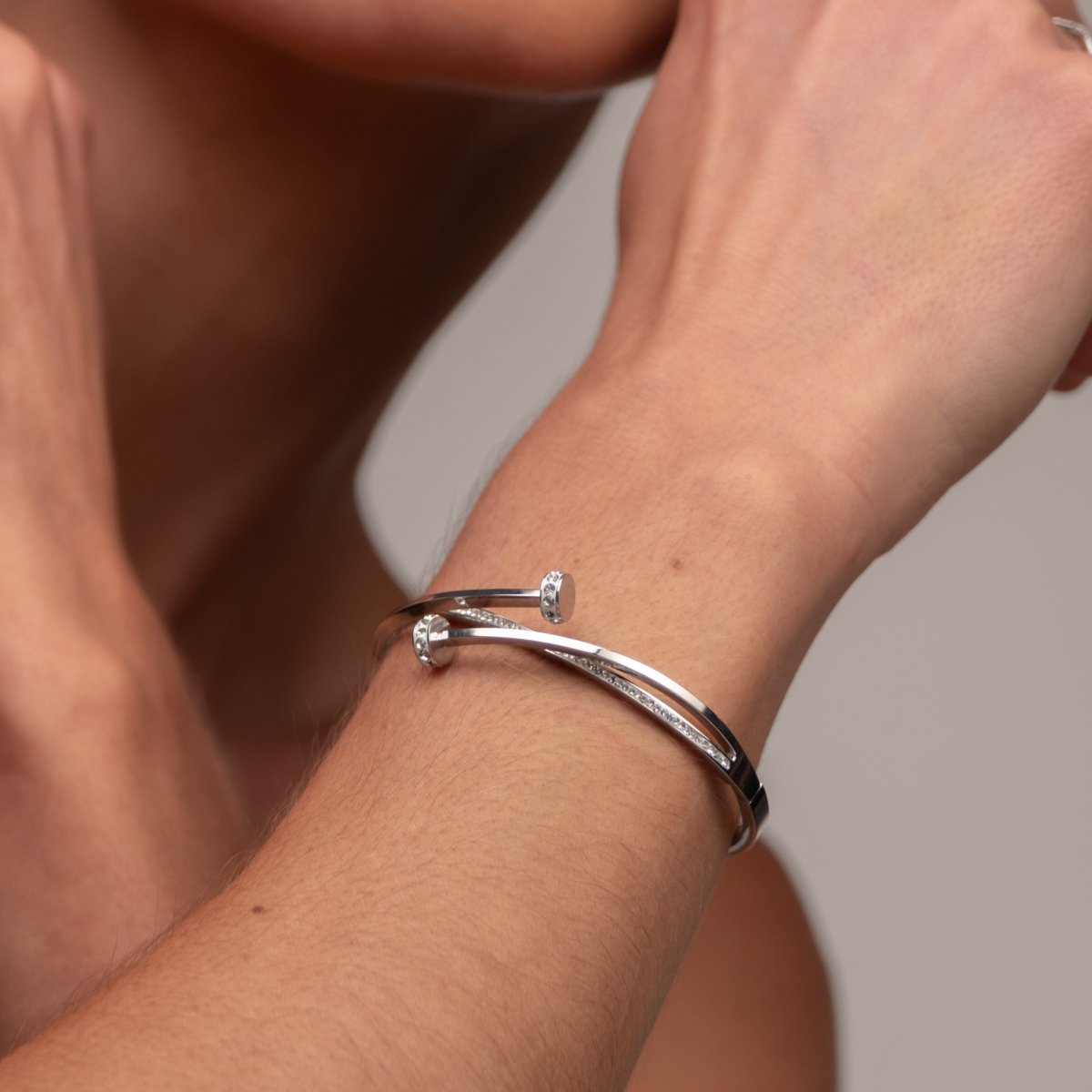 Nail Zirconia Cuff Bracelet 18k Gold Plated - Silver