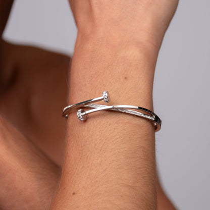 Nail Zirconia Cuff Bracelet 18k Gold Plated - Silver