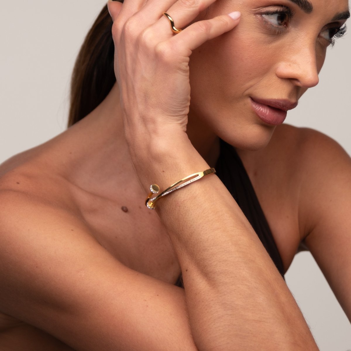 Nail Zirconia Cuff Bracelet 18k Gold Plated