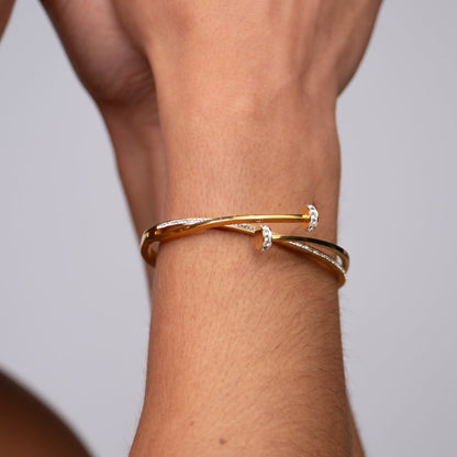 Nail Zirconia Cuff Bracelet 18k Gold Plated