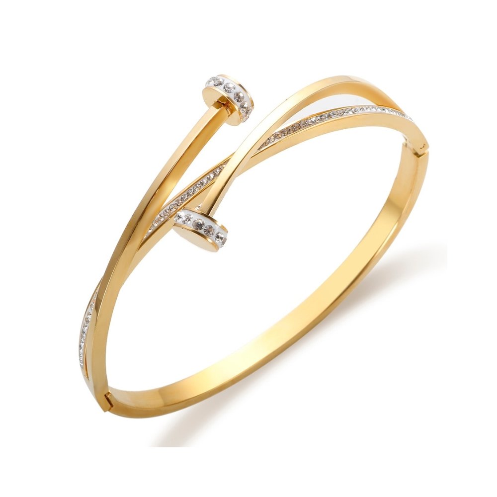Nail Zirconia Cuff Bracelet 18k Gold Plated