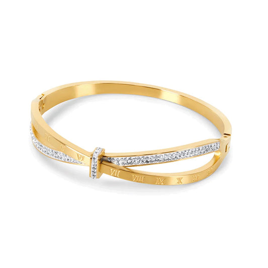 Roman Numeral Zirconia Bracelet 18k Gold Plated