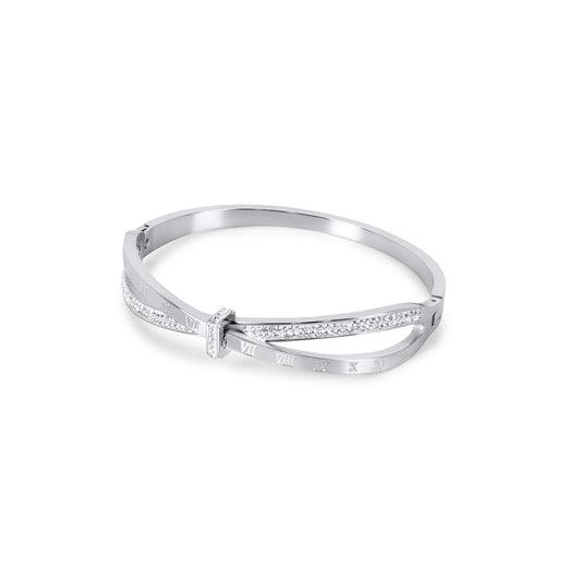 Roman Numeral Zirconia Bracelet 18k Gold Plated - Silver
