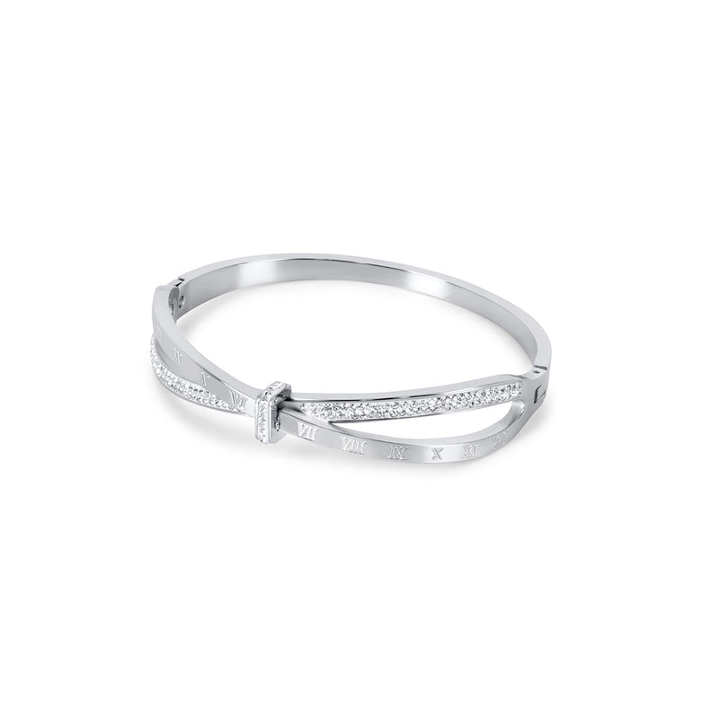 Roman Numeral Zirconia Bracelet 18k Gold Plated - Silver